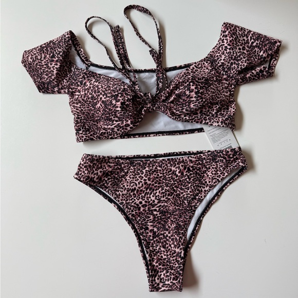 PrettyGarden Other - PRETTY GARDEN Pink Black Leopard Animal Print Bikini SET Medium ~ NEW W/ TAGS ~